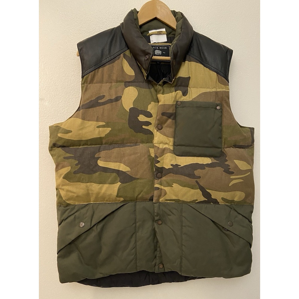 NWT Penfield BLACK BEAR Goose Down Vest Leather‎ Trim Camo Green XL